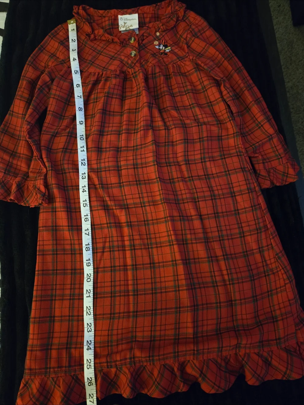 Disney Store Minnie Mouse Red Plaid Holiday Kids Nightgown PJs Ruffle XS EUC